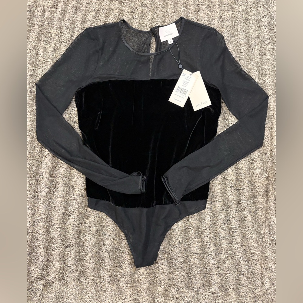 Cinq à Sept Black Velvet Bodysuit